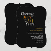 Party bis 40 Jahre, schwarz und goldfarben Einladung (Vorne/Hinten)