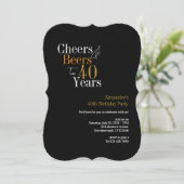 Party bis 40 Jahre, schwarz und goldfarben Einladung (Stehend Vorderseite)