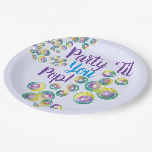 Party, bis du Pop bläst Blasen eilig Pappteller (Schrägansicht)