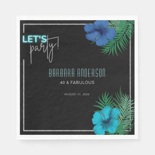 Party Black Blue Neon Tropical 40. Geburtstag Serviette (Vorderseite)