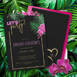 Party Black Gold Neon Tropical 40. Geburtstag Einladung<br><div class="desc">Feiern Sie Ihren Geburtstag stilvoll mit dieser kühnen,  neonnen,  tropischen Einladung mit goldenen Glitzer Akzenten,  hellrosa Orchideen und tropischer Vegetation auf schwarzem Hintergrund. Los,  lass uns Party machen!</div>