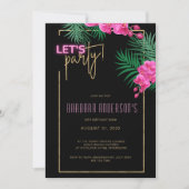 Party Black Gold Neon Tropical 40. Geburtstag Einladung (Vorderseite)