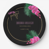 Party Black Gold Neon Tropical 40. Geburtstag Pappteller (Vorderseite)