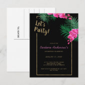 Party Black Gold Tropical 40. Geburtstag Einladungspostkarte (Vorne/Hinten)