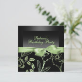 Party Black & Green Blume Geburtstagseinladung Einladung (Stehend Vorderseite)