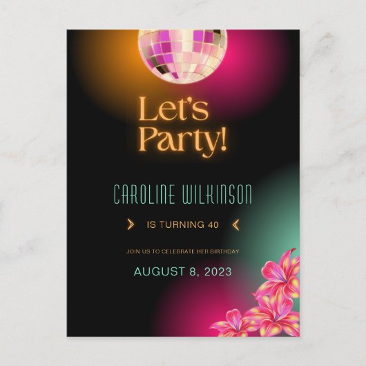 Party Black Orange Neon 40. Geburtstag Postkarte (Vorderseite)