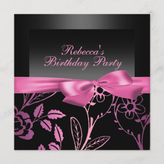 Party Black & Pink Blume Geburtstag Einladung
