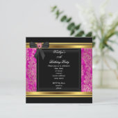 Party Black Pink Damask Jewel Image Einladung (Stehend Vorderseite)