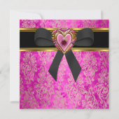 Party Black Pink Damask Jewel Image Einladung (Rückseite)