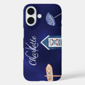 Party blau-weiße Monogramm Case-Mate iPhone Hülle (Rückseite)