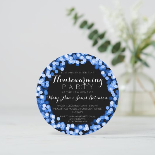 Party blauer Funkelnd Leuchten Einladung (Stehend Vorderseite)