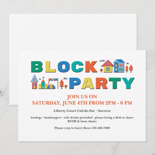 Party-Blockfarben Einladung (Vorne/Hinten)