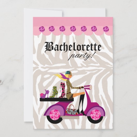 Party Blonde Scooter Frau Zebra Schuhe Einladung (Vorderseite)