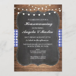 Party Blue Karo Wood GRILLEN Einladung