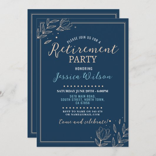 Party Blue Mens Women's Floral Einladung (Vorne/Hinten)