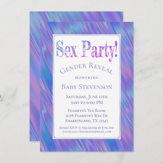 Party | Blue Pink Modern Boy or Girl Einladung (Vorne/Hinten)