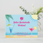 Party Blue Tropical Beach Weekend Bachelorette Einladung (Stehend Vorderseite)