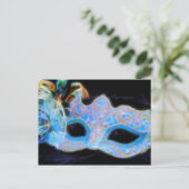 Party Blue Venezianisch Mask Postcard Einladungspostkarte (Stehend Vorderseite)
