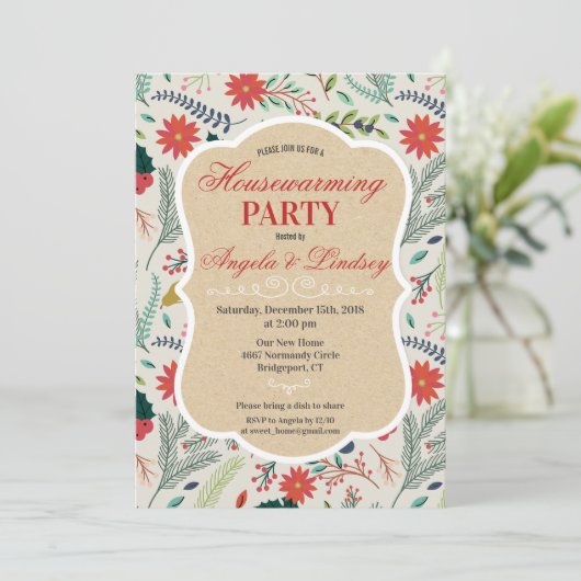 Party Blumenmuster Einladung zur Haushaltserwärmun (Stehend Vorderseite)