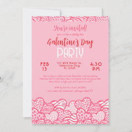 Party Blush Pink Animal Print Heart Galentines Day Einladung