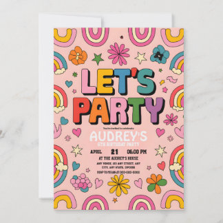 Party Boho Rainbow Pink Retro Einladung