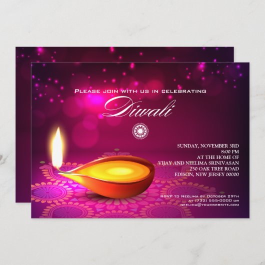 Party Bokeh Lights Diwali Lamp Einladung (Vorne/Hinten)