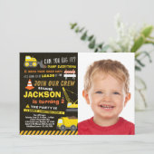 Party Boys Dump Truck Foto Geburtstag Einladung (Stehend Vorderseite)