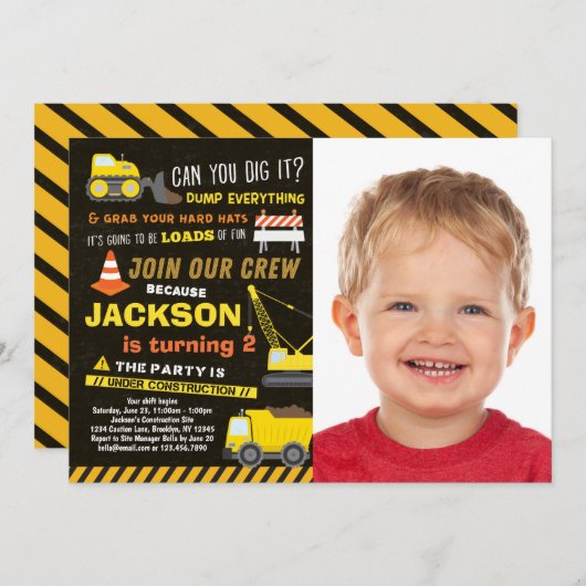 Party Boys Dump Truck Foto Geburtstag Einladung (Vorne/Hinten)