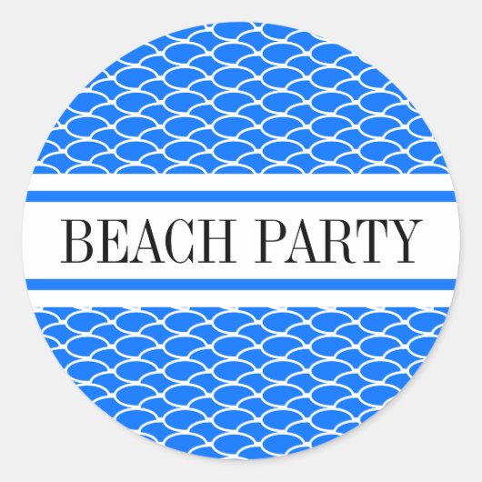 PARTY Bright Blue White Waves Racing Streifen Runder Aufkleber (Vorderseite)