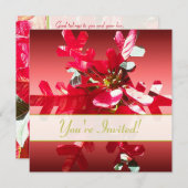 Party "Bright Red and Green Poinsettia" lädt ein Einladung (Vorne/Hinten)