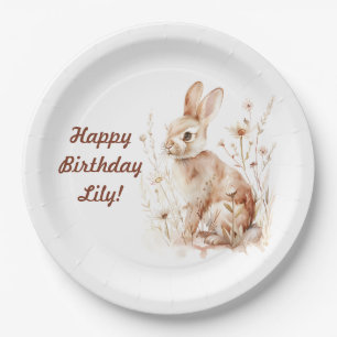 Party Bunny Girl Boy Beige Geburtstagsparty Plate Pappteller