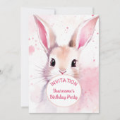 Party Bunny Niedlich Pink Pasta Wasserfarbe Einladung (Vorderseite)