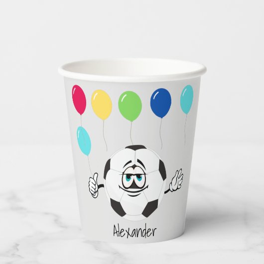 Party bunt Balloons Fußball lustiges Gesicht Pap Pappbecher (Rückseite)