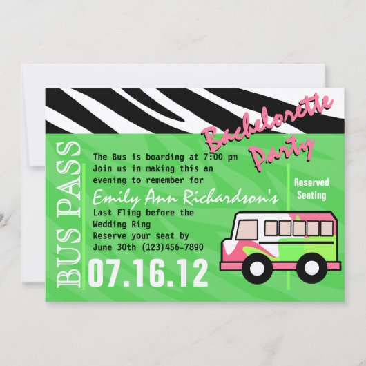 Party Bus Junggeselinnen-Abschied Bash Einladung (Vorderseite)