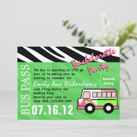 Party Bus Junggeselinnen-Abschied Bash Einladung (Stehend Vorderseite)