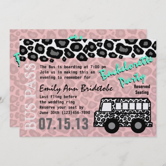 Party Bus Junggeselinnen-Abschied Bash Einladung (Vorne/Hinten)