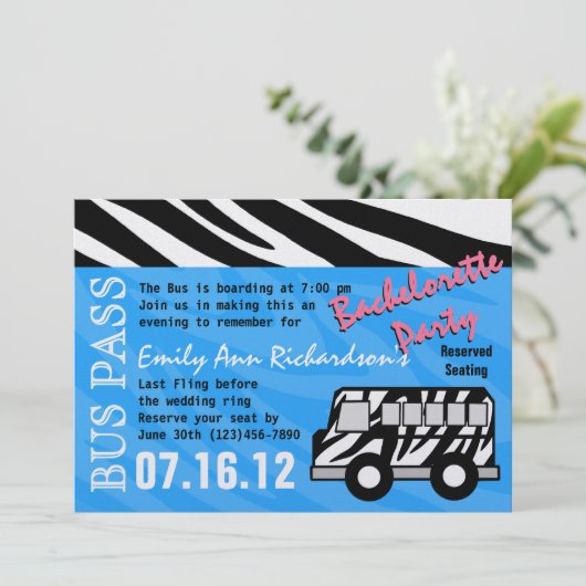 Party Bus Junggeselinnen-Abschied Bash Einladung (Stehend Vorderseite)