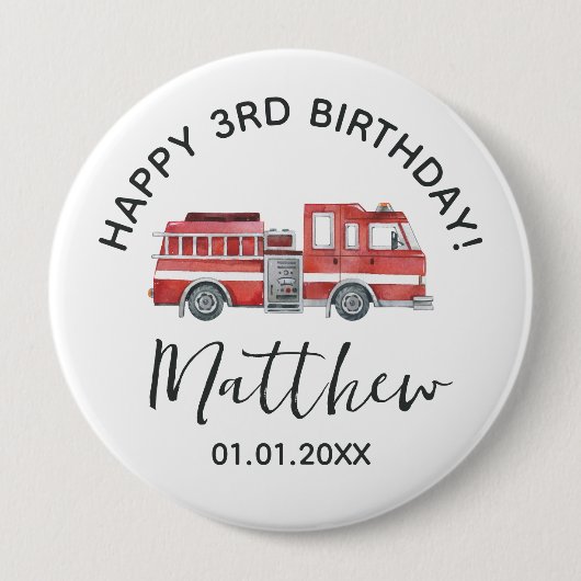Party-Button für Fireruck Happy Birthday Button (Vorderseite)