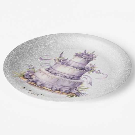 Party Cake Lavendel Floral Wasserfarbener Park/Gar Pappteller (Schrägansicht)