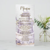Party Cake Lavender Floral Elegante Hochzeit Menükarte (Stehend Vorderseite)