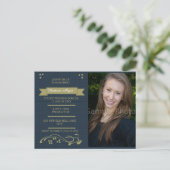 Party-Card für blaues und grünes Foto Einladungspostkarte (Stehend Vorderseite)