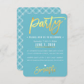 PARTY CARD niedlich türkisblaues Goldskript RSVP Karte (Vorne/Hinten)