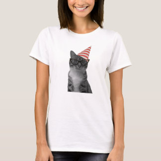 Party Cat gestreift Hut 50er Brille T-Shirt