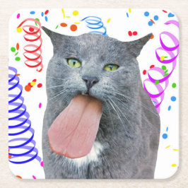 Party Cat Got Ihre Zunge? Rechteckiger Pappuntersetzer