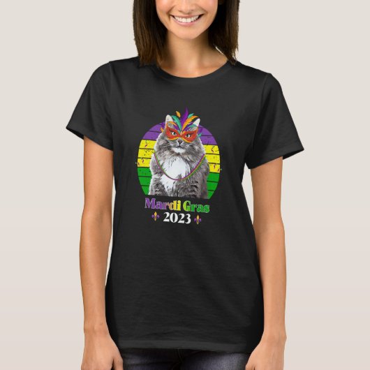 Party Cat Mask Beads Mardi Gras 2023 T-Shirt (Vorderseite)