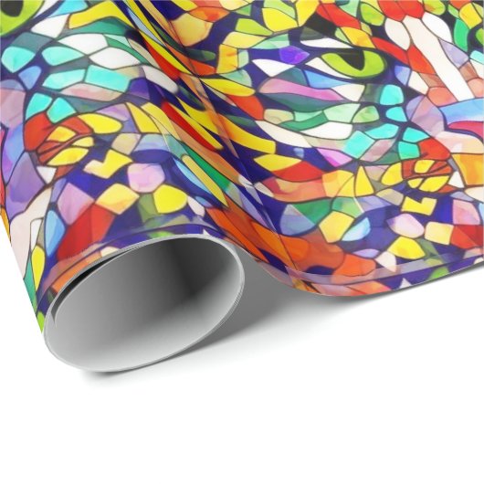 Party Cat - Regenbogenfoto - Mosaik-Stil Geschenkpapier (Rolleneckpunkt)