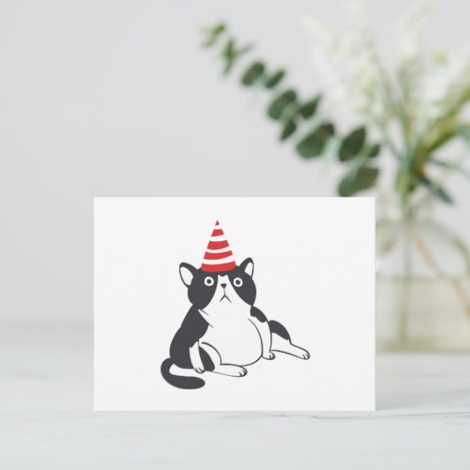 Party cat - Wählen Sie die Hintergrundfarbe aus Postkarte (Stehend Vorderseite)