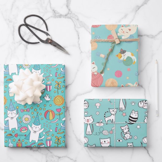Party Cats Wrapping Paper Geschenkpapier Set (Vorderseite)