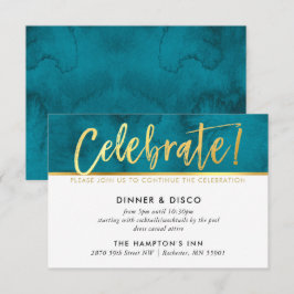 PARTY CELEBRATION aquamariner blauer Aquarellgoldt Einladung
