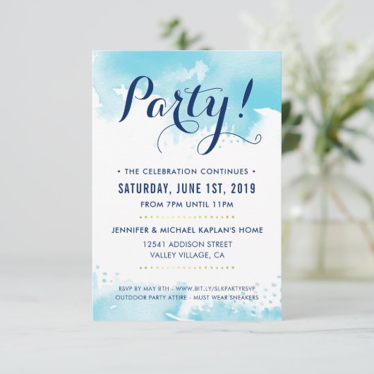 PARTY CELEBRATION CARD Moderne Aquarelle RSVP Karte (Stehend Vorderseite)